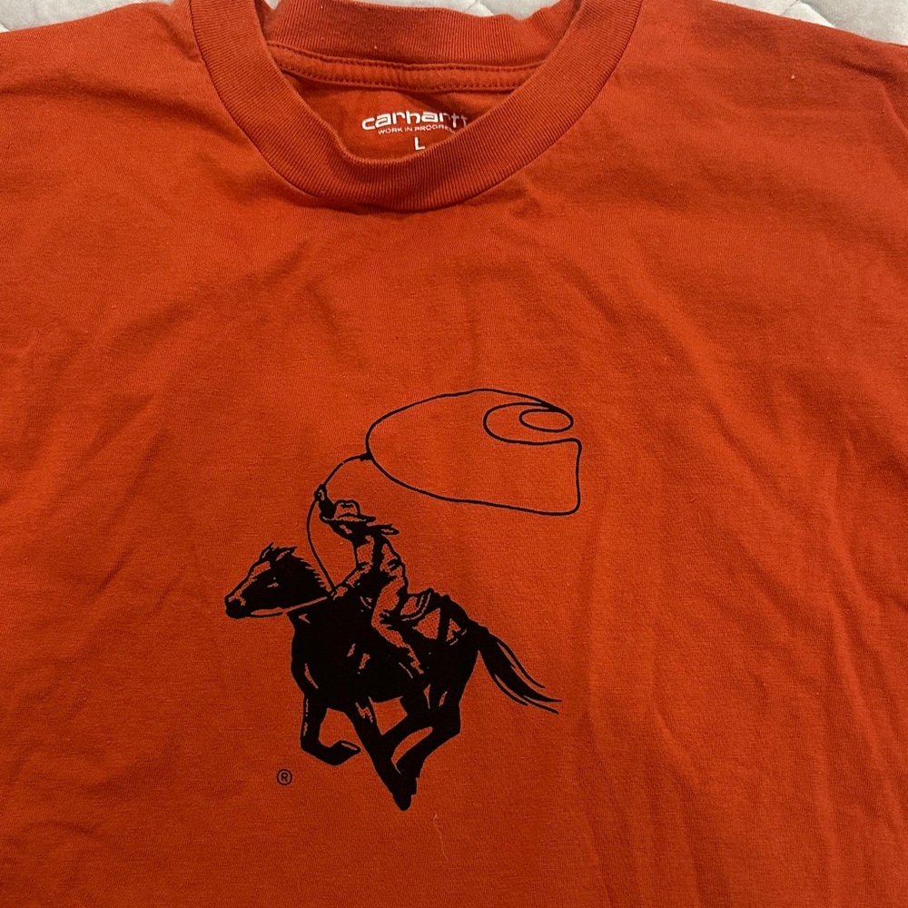 Carhartt Men's Orange Short-Sleeve Tee with Black Cowboy Graphic